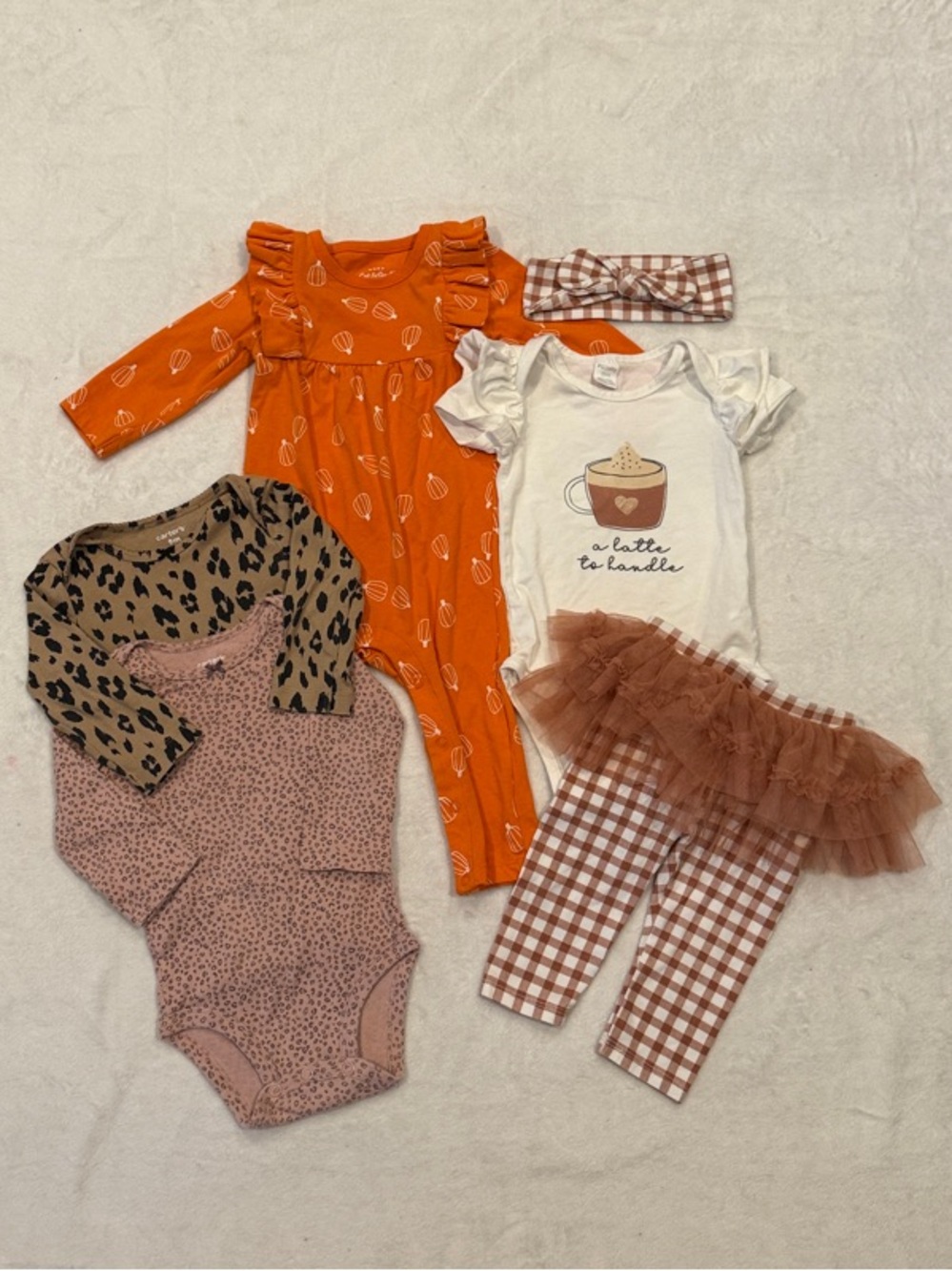Girl Fall Orange Neutral Pumpkin Latte Ruffle Body Suits and Matching Set Bundle